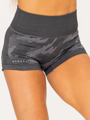 Camo Seamless Booty Shorts - Charcoal Camo - Catinker Activewear